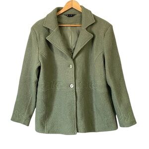 Baya vintage wool embroidered green jacket coat button front size XL